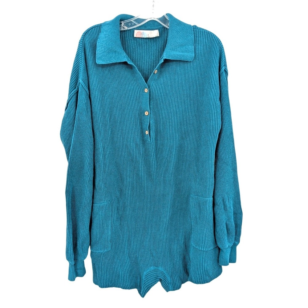 Free People FP Beach Picnic Sweater Romper Teal Linen Cotton Slouchy M